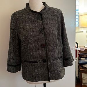 Jones New York 3/4 Sleeve Lightweight Tweed Jacket w/ Leather Trim 12P